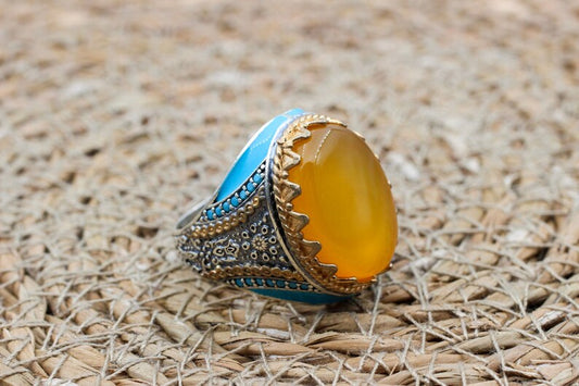 Aqeeq Silver ring for Men Yellowmist