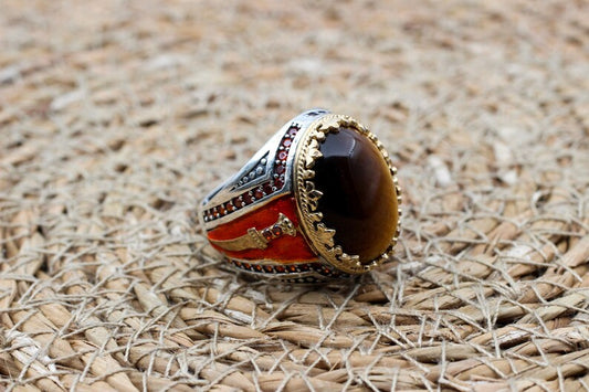 Tiger eye Silver ring for Men Dagger of Persia