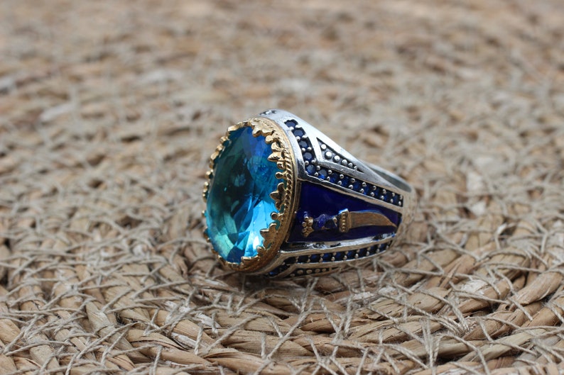 Aquamarine Silver ring-Blue Blade