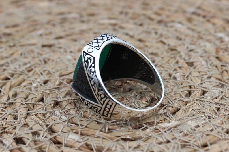 Green Aqeeq Silver ring for Men Turkish