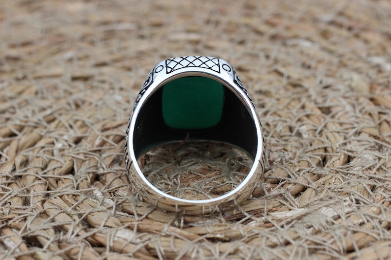 Green Aqeeq Silver ring for Men Turkish