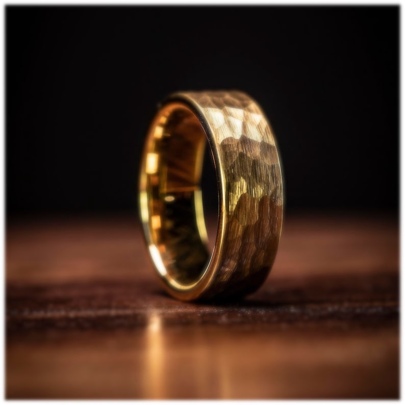 Gold Hammered Tungsten Engagement Ring