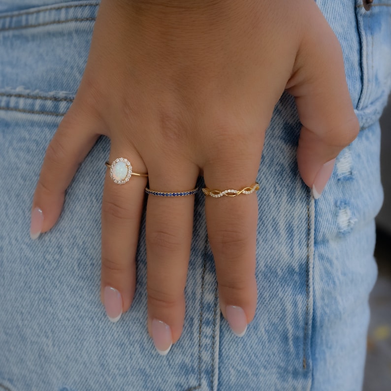 White Opal Flower Gold Plated CZ diamond ring