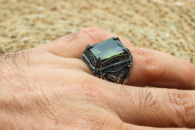 Peridot  Silver ring for Men-Falcon