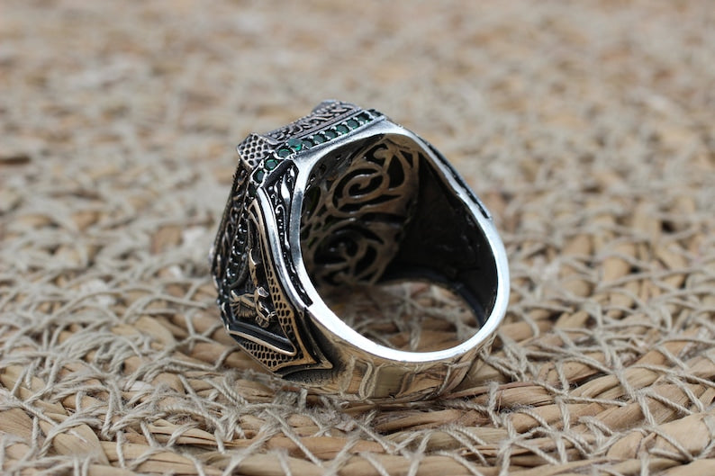 Peridot  Silver ring for Men-Falcon