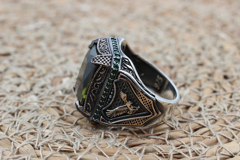 Peridot  Silver ring for Men-Falcon