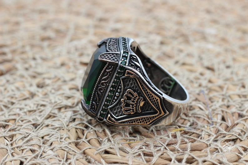 Emerald Silver ring-Royal Seal