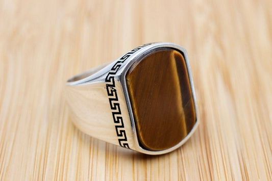 Tiger eye Silver ring for Men Minimalistic