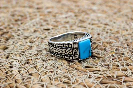 Turquoise Silver ring for Men Halo