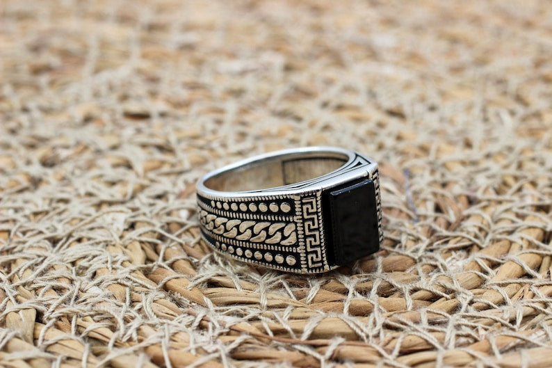 Onyx Silver ring-Halo