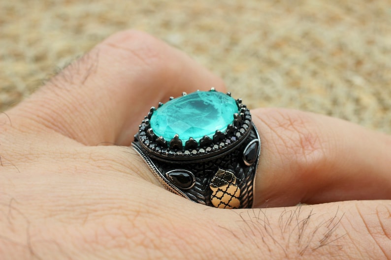 Tourmaline Ring Silver-Blue Wave