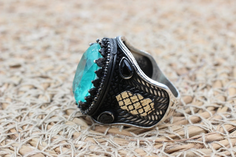 Tourmaline Ring Silver-Blue Wave