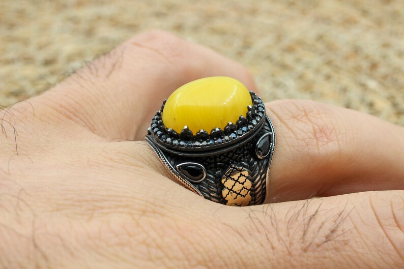 Yello Agate Aqeeq Silver ring for Men