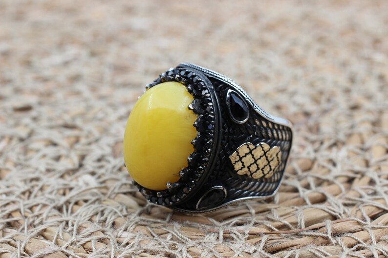 Yello Agate Aqeeq Silver ring for Men