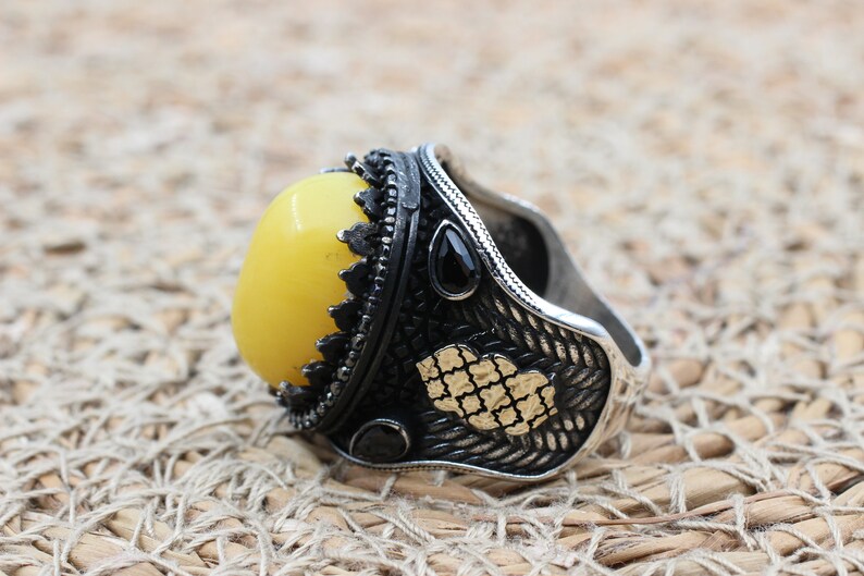 Yello Agate Aqeeq Silver ring for Men