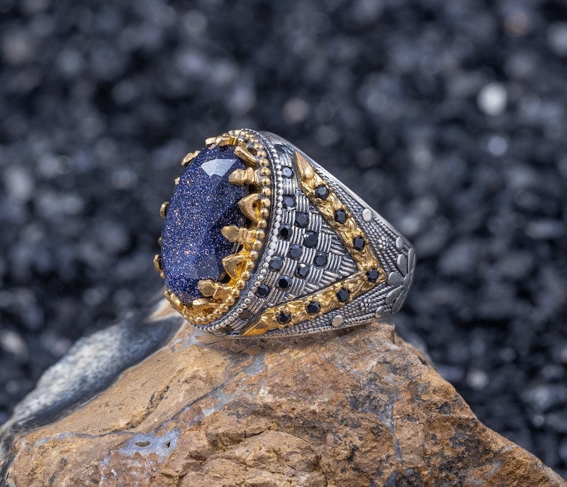 Starry Night Blue Goldstone Ring