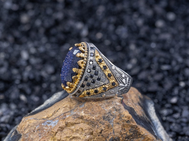 Starry Night Blue Goldstone Ring