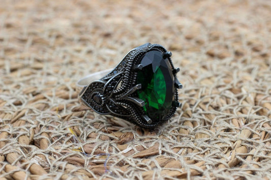 Emerald Silver ring-Turkish Art