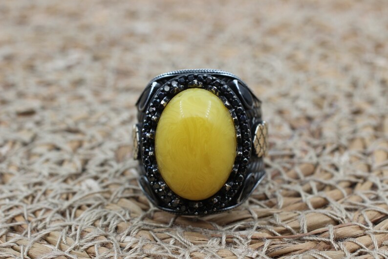 Yello Agate Aqeeq Silver ring for Men