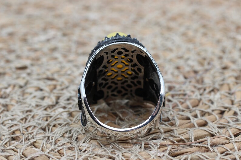 Yello Agate Aqeeq Silver ring for Men