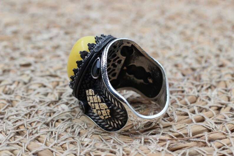 Yello Agate Aqeeq Silver ring for Men