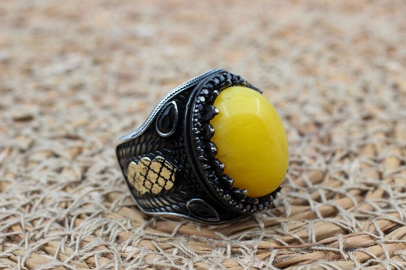 Yello Agate Aqeeq Silver ring for Men