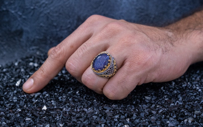 Starry Night Blue Goldstone Ring