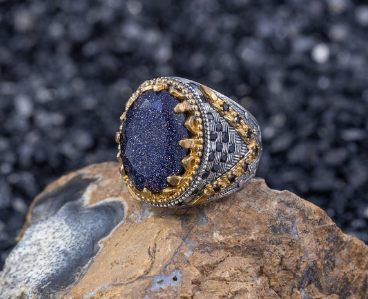 Starry Night Blue Goldstone Ring