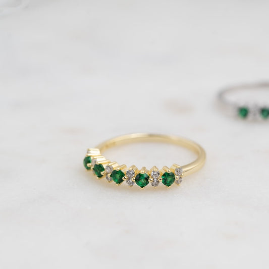 Emerald Gemstone Gold Plated CZ diamond ring