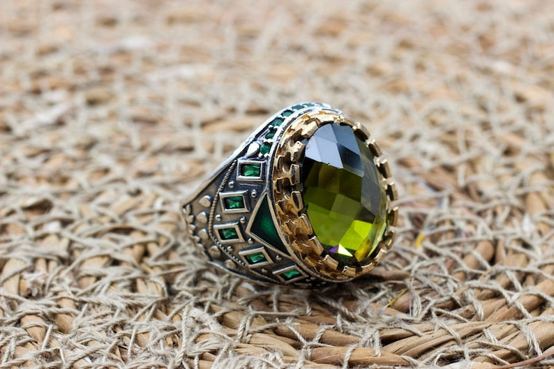 Peridot  Silver ring for Men-August Aura