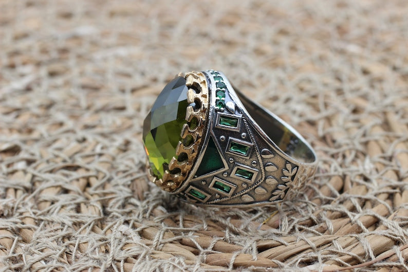 Peridot  Silver ring for Men-August Aura