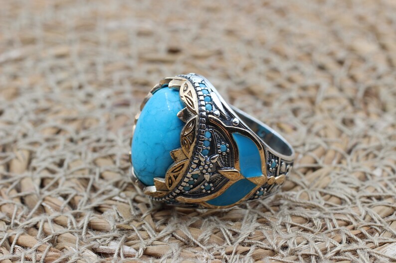 Turquoise Silver ring for Men Bloom