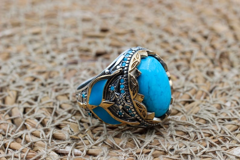 Turquoise Silver ring for Men Bloom