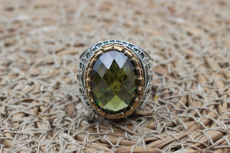 Peridot  Silver ring for Men-August Aura