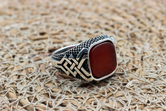 Aqeeq Silver ring for Men Sunray