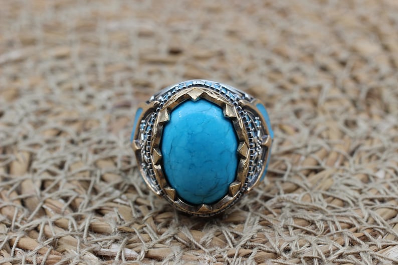 Turquoise Silver ring for Men Bloom