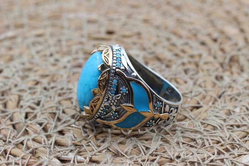 Turquoise Silver ring for Men Bloom