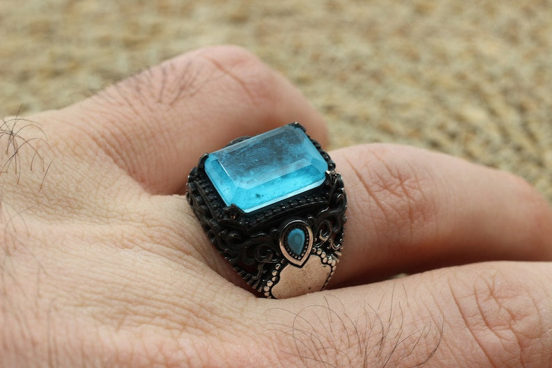 Aquamarine Silver ring-Deep Ocean