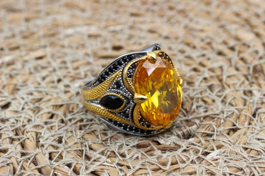 Citrine Silver ring for Men- Kingdom of güneş