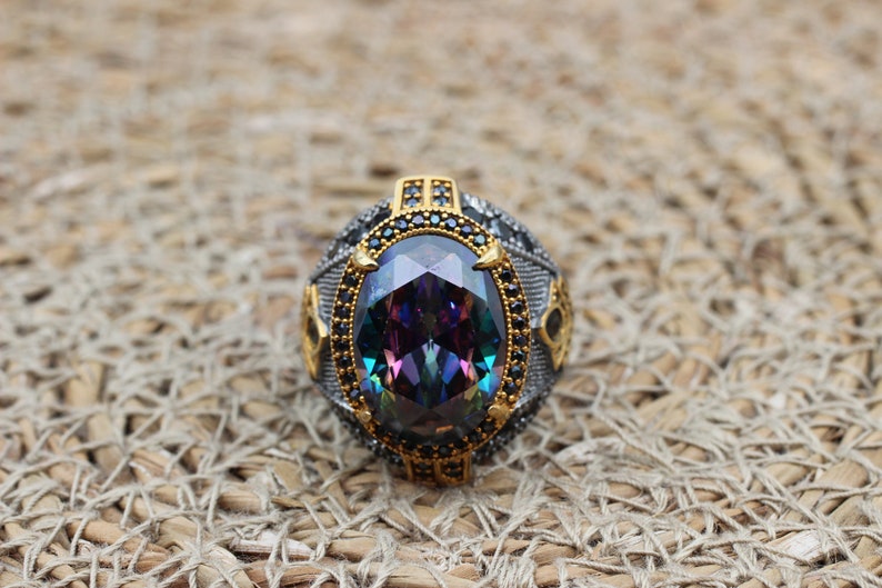 Mystic Topaz Silver ring for Men-Golden Spirit