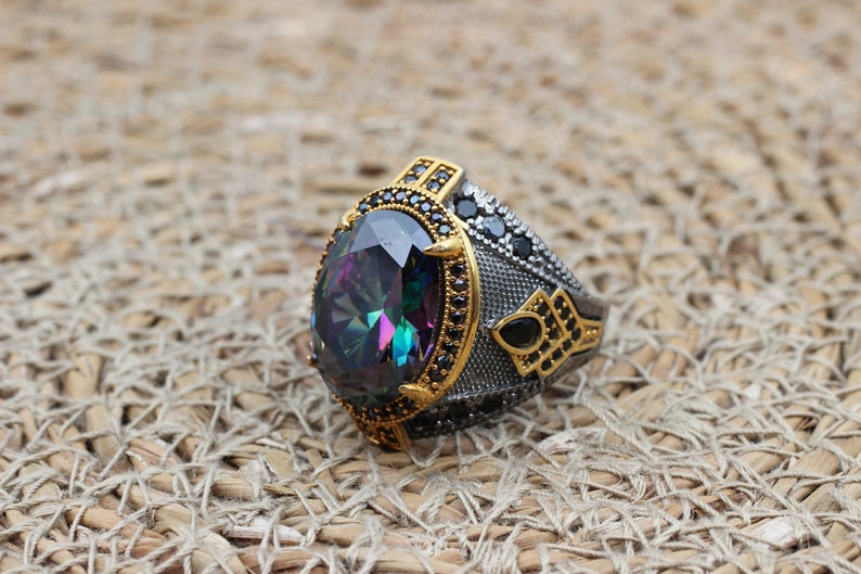 Mystic Topaz Silver ring for Men-Golden Spirit