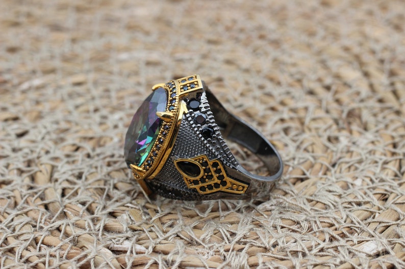 Mystic Topaz Silver ring for Men-Golden Spirit