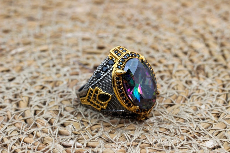 Mystic Topaz Silver ring for Men-Golden Spirit