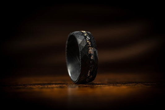 Meteorite & Crushed Gold Leaf  Damascus Steel Ring