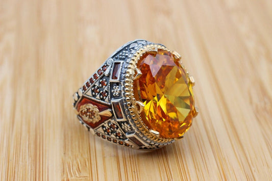 Citrine Silver ring for Men- Golden Amulet