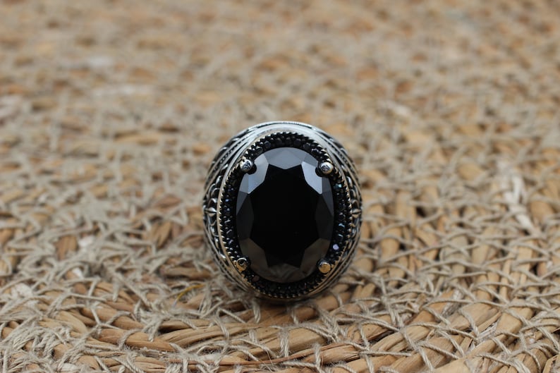 Onyx Silver ring-Eternal Flower