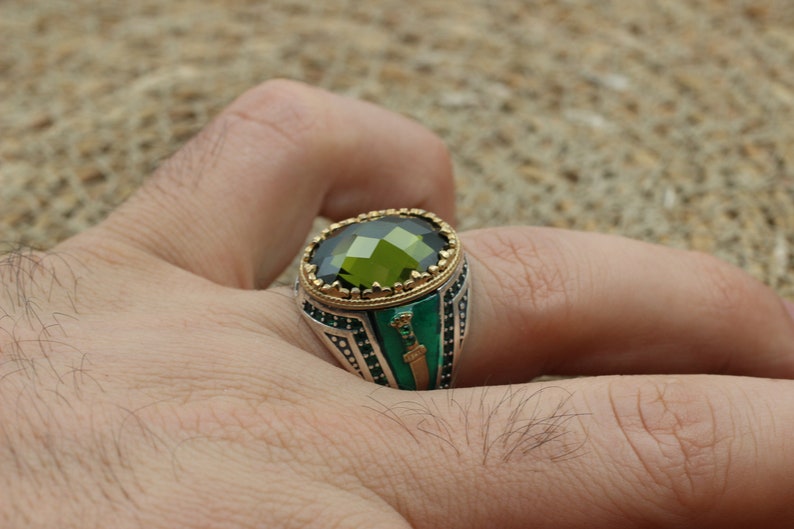 Peridot  Silver ring for Men-Dagger