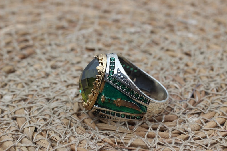 Peridot  Silver ring for Men-Dagger