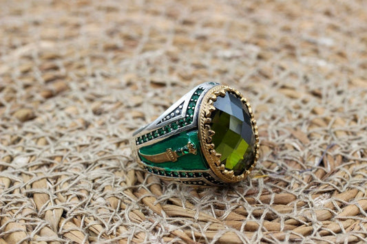 Peridot  Silver ring for Men-Dagger