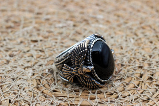 Onyx Silver ring-Falcon